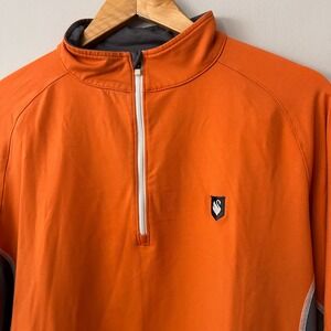 FootJoy FJ Mens Large 1/4 Zip Golf Pullover Orange‎ Gray Long Sleeve Performance
